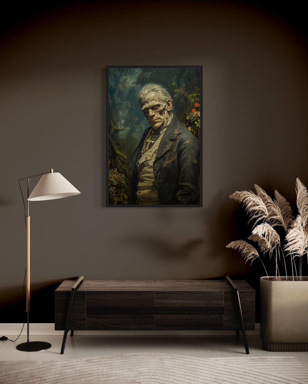 Gothic Frankenstein's Monster Framed Canvas Wall Art in living room