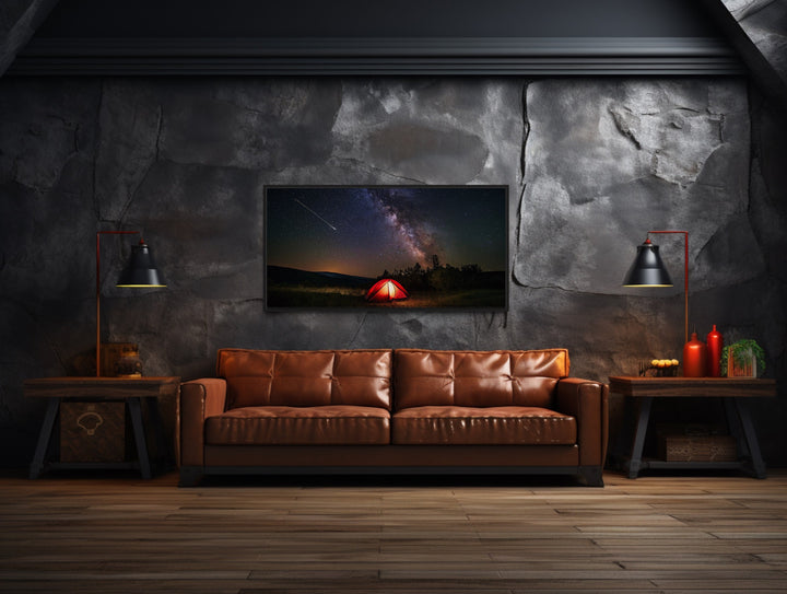 Milky Way And Shooting Star Over Cherry Springs State Park Framed Canvas Wall Art in man cave