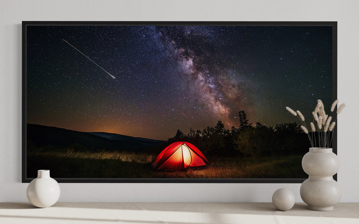 Milky Way And Shooting Star Over Cherry Springs State Park Framed Canvas Wall Art close up