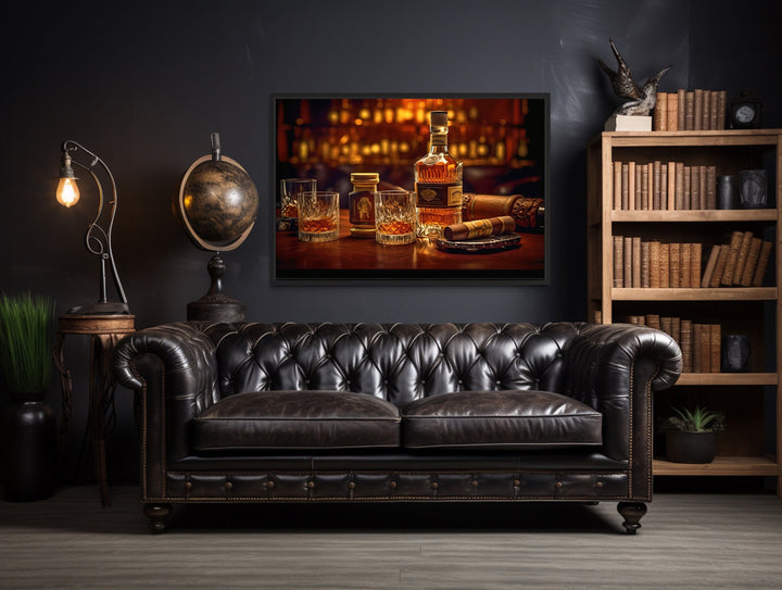 Whiskey And Cigar Bar Framed Canvas Wall Art