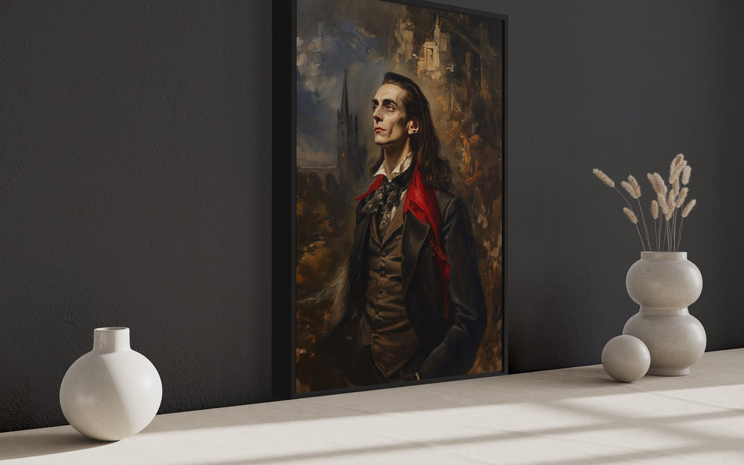 Vampire Near His Castle Gothic Framed Canvas Wall Art side view