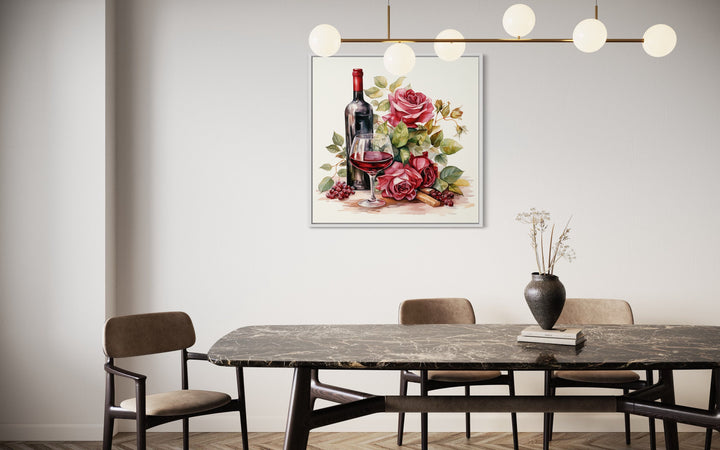 Red Wine Bottle And Glass wall art in dining room