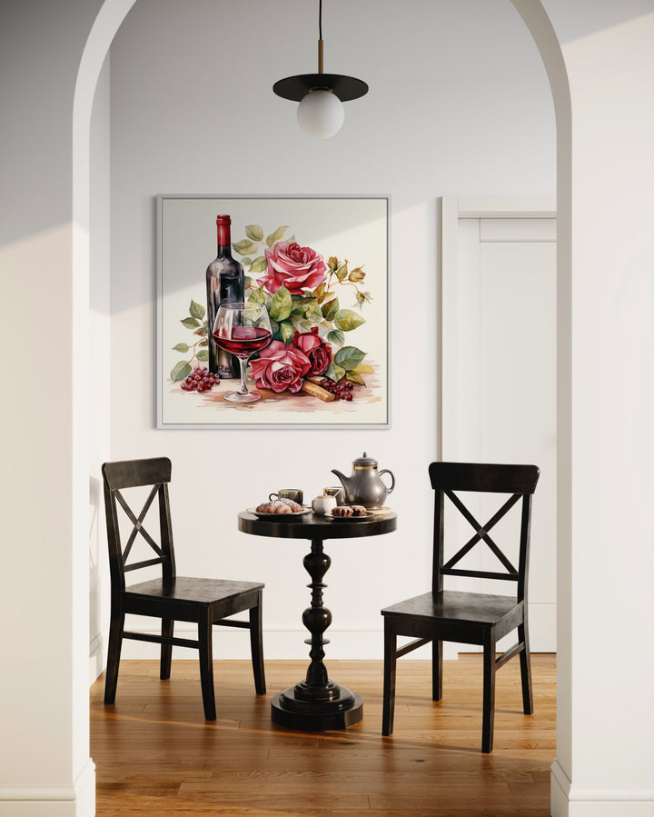 Red Wine Bottle And Glass wall art in dining room