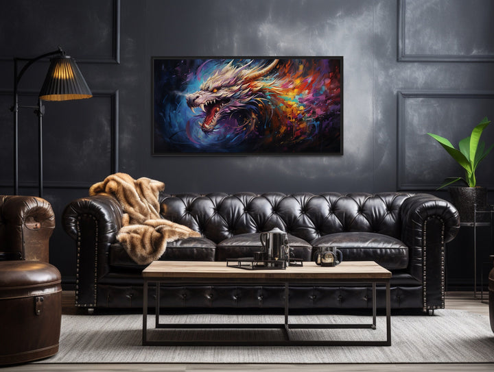 Colorful Dragon Abstract Statement Framed Canvas Wall Art