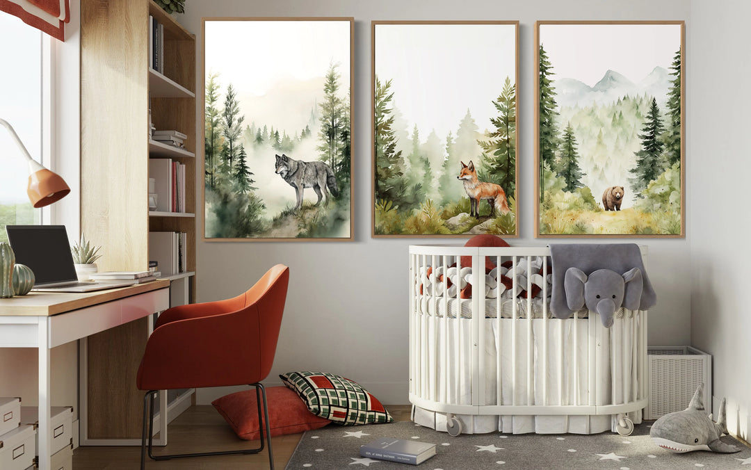 Woodland Animals Fox Bear And Wolf In The Forest Nursery Wall Art