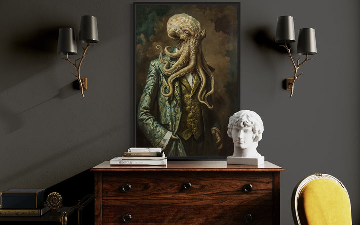 Cthulhu In Suit Vintage Portrait Framed Canvas Wall Art