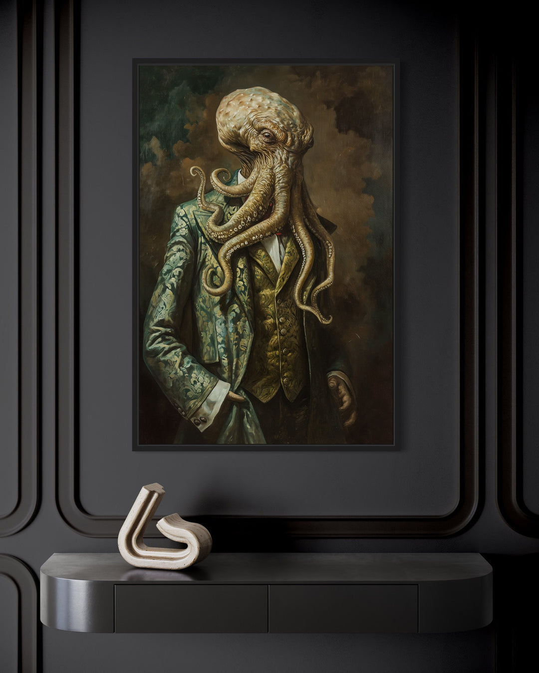 Cthulhu In Suit Vintage Portrait Framed Canvas Wall Art