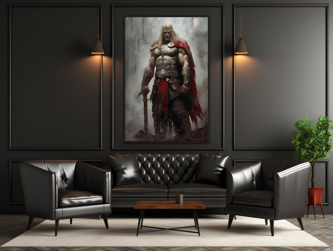 Thor Norse God of Thunder Framed Canvas Wall Art in man cave