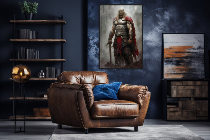 Thor Norse God of Thunder Framed Canvas Wall Art in man cave