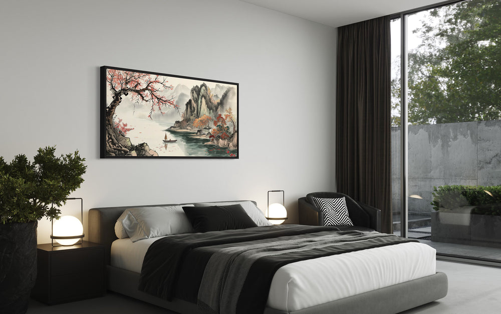 Traditional Chinese Landscape Shan Shui Hua Canvas Wall Art above bed