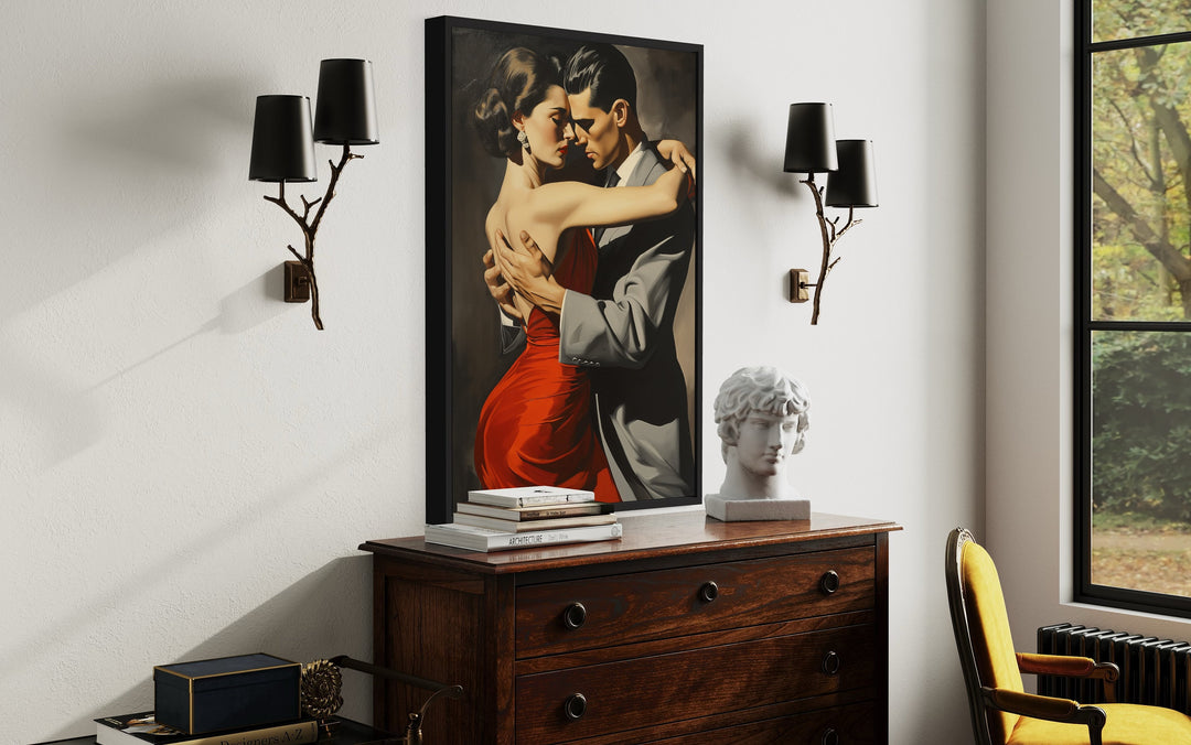 Couple Dancing Latin Dance Framed Canvas Wall Art side view