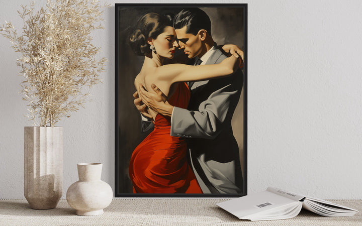 Couple Dancing Latin Dance Framed Canvas Wall Art close up