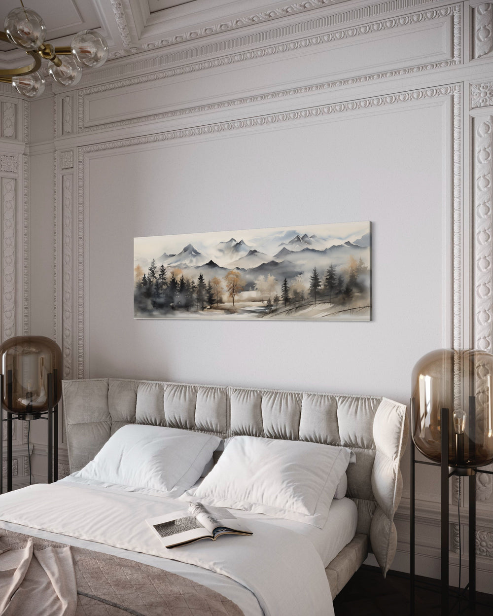 Mountain Landscape Neutral Horizontal Over Bed Wall Art