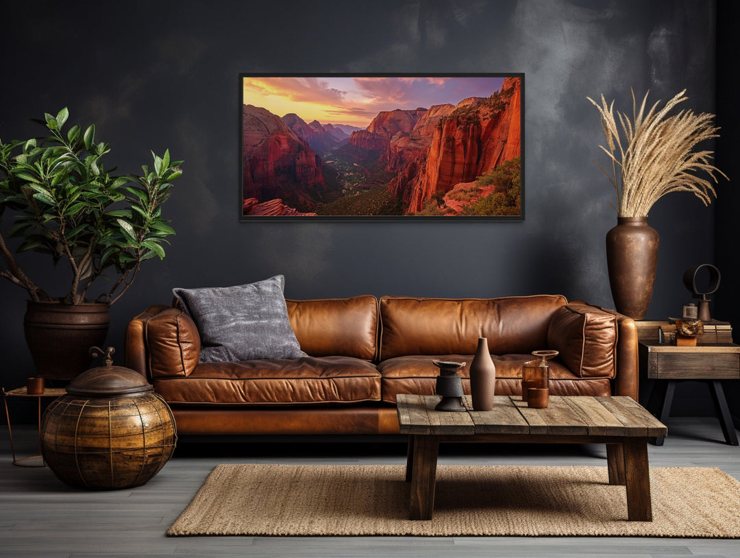 Zion National Park Sunset Photo Style Framed Canvas Wall Art