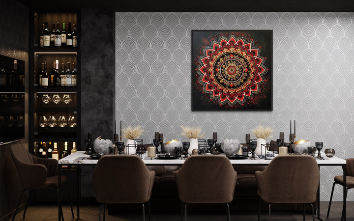 Mandala Wall Art - Traditional Indian Decor "Mandala Essence" in dining room