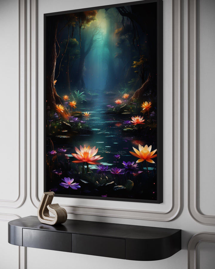 Magical Fantasy Forest Moody Framed Canvas Wall Art side view