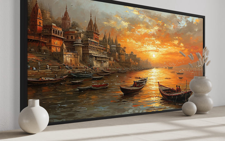 Indian Wall Art Ganges River At Sunset "Ganges Twilight" close up side view