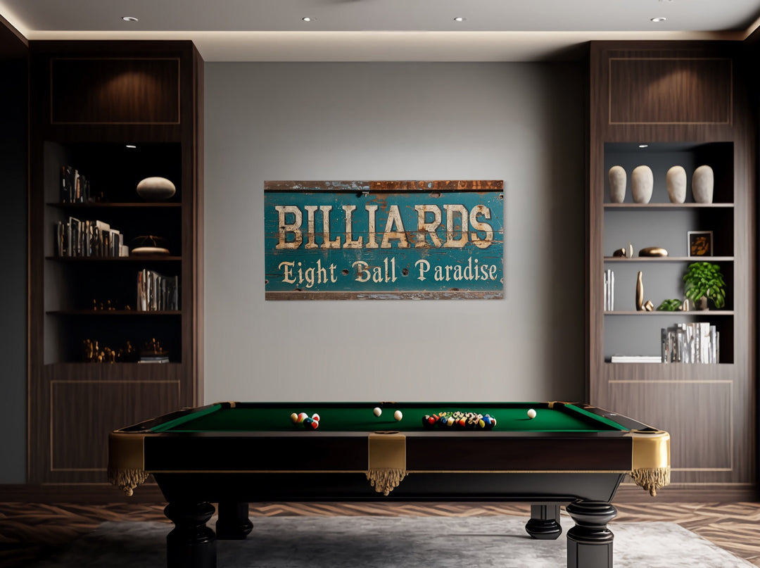"Eight Ball Paradise" Vintage Sign Retro Billiards Room Wall Art