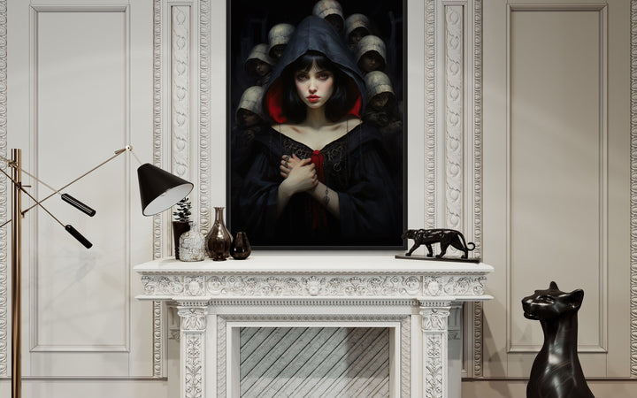 Gothic Snow White And Seven Dwarfs Framed Canvas Wall Art above fireplace