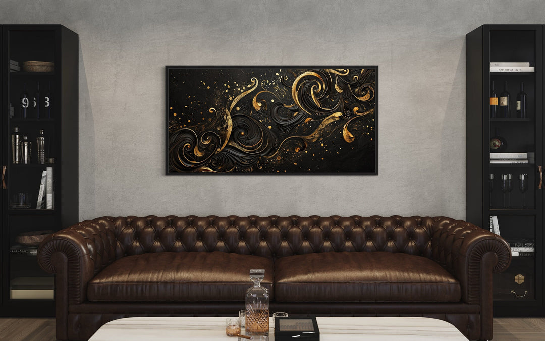 Black Gold Luxury Art Nouveau Framed Canvas Wall Art