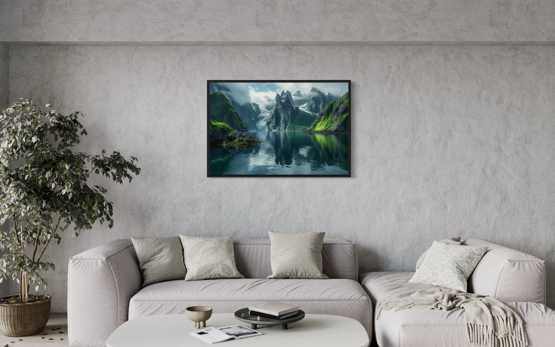 Kenai Fjords National Park Alaska Landscape Wall Art above grey couch