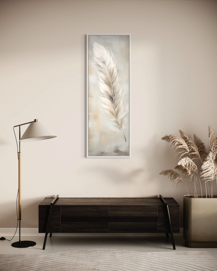 Feather Stained on Rustic Wood Farmhouse Tall Vertical Wall Art