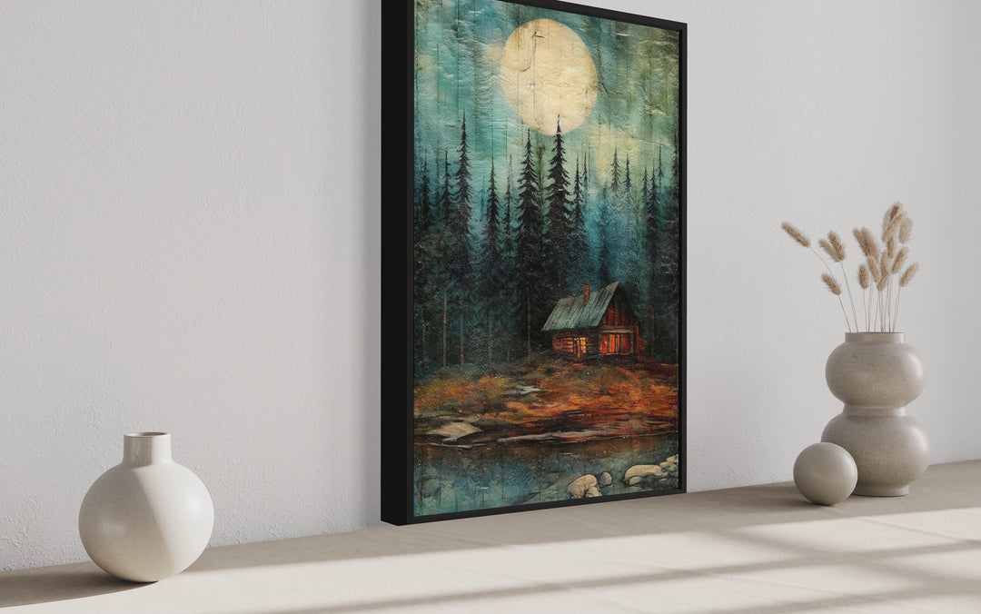 Cabin In The Woods Framed Canvas Wall Art side view