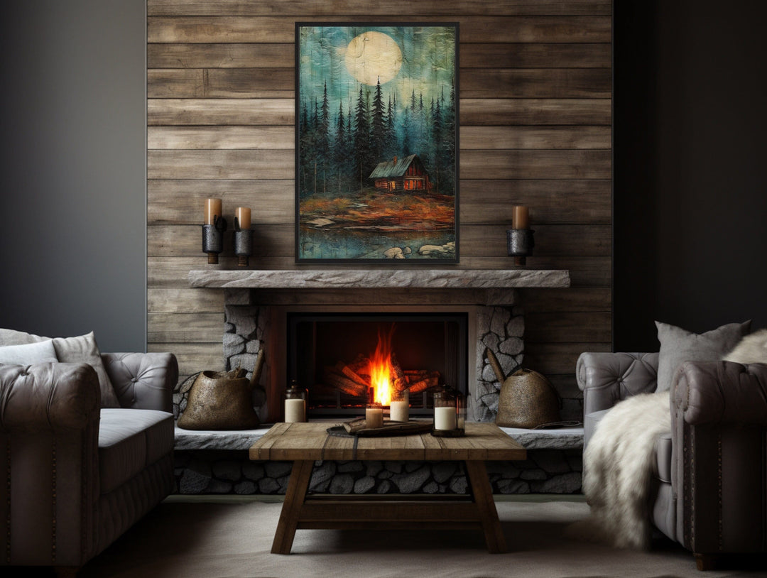 Cabin In The Woods Framed Canvas Wall Art