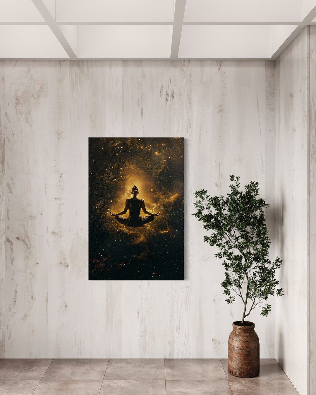 Woman in Lotus Pose Zen Meditation Framed Canvas Wall Art on large wall