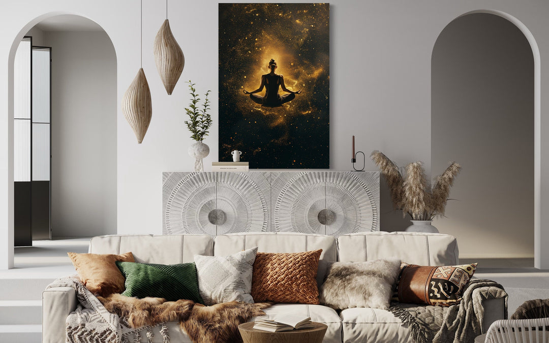 Woman in Lotus Pose Zen Meditation Framed Canvas Wall Art