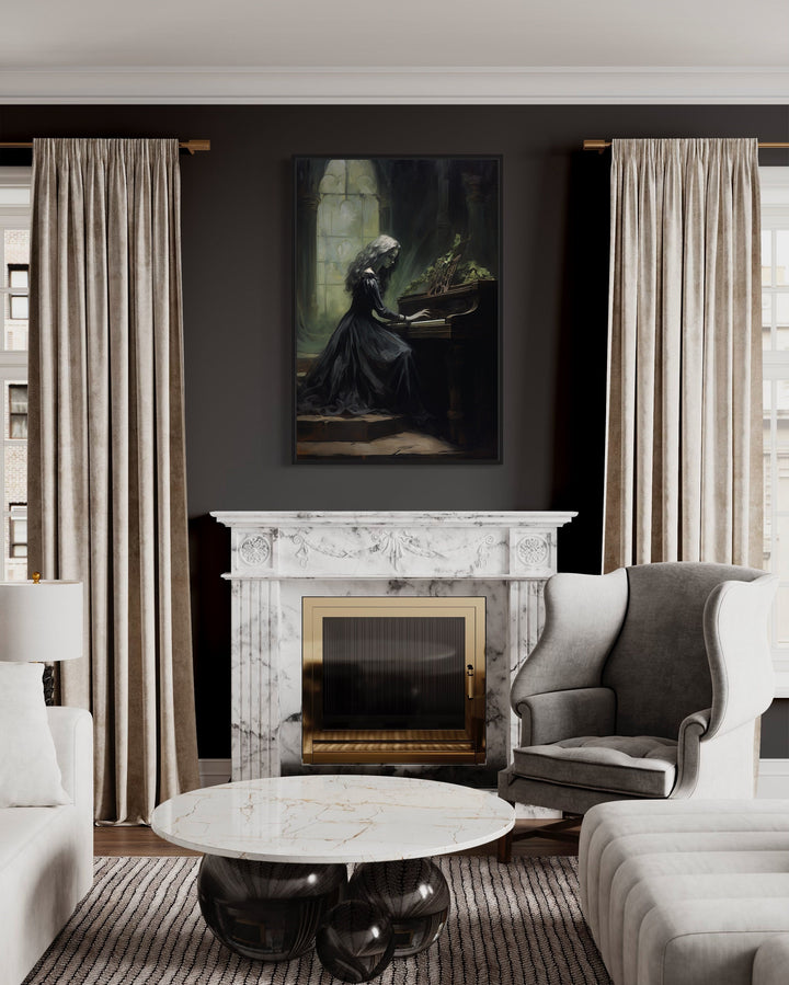 Ghost Playing Piano Gothic Wall Art above fireplace