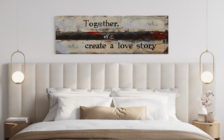 Over Bed Romantic Rustic Master Bedroom Framed Canvas Wall Art above white bed