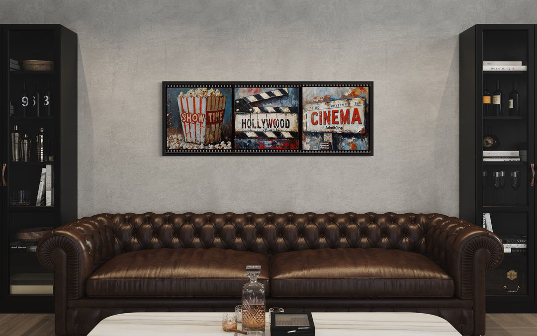 Popcorn, Clapper Cinema Ticket Collage Movie Room Wall Art
