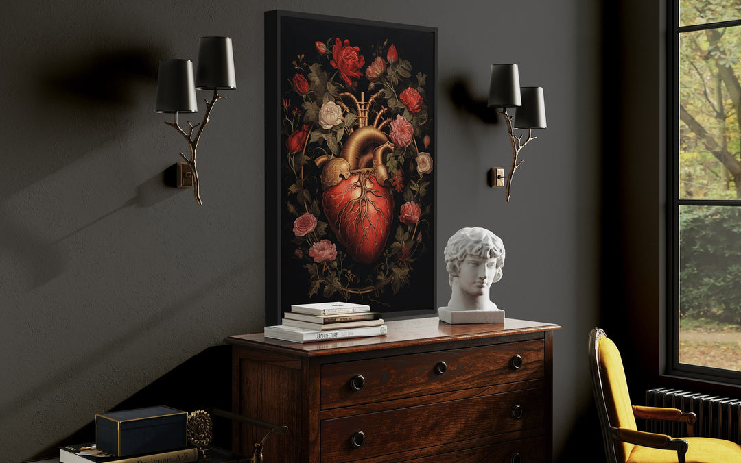 Gothic Human Heart And Flowers Dark Academia Wall Art