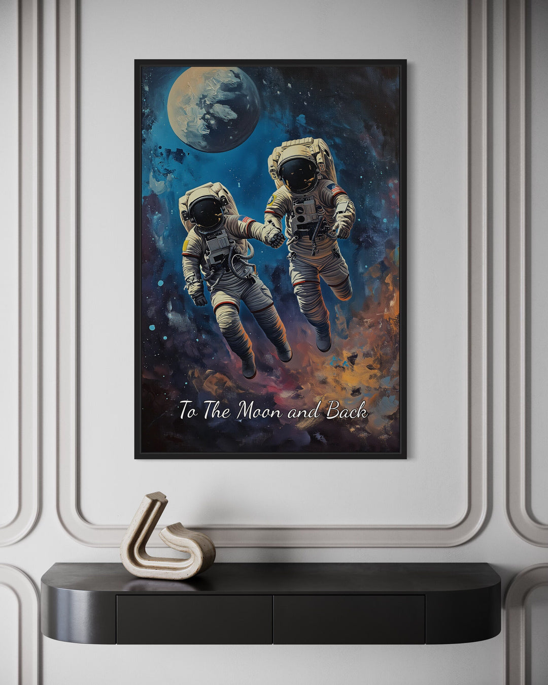 Astronauts Couple In Space Framed Canvas Wall Art