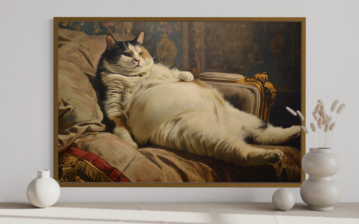 Chubby Fat Cat Victorian Portrait Framed Canvas Wall Art close up