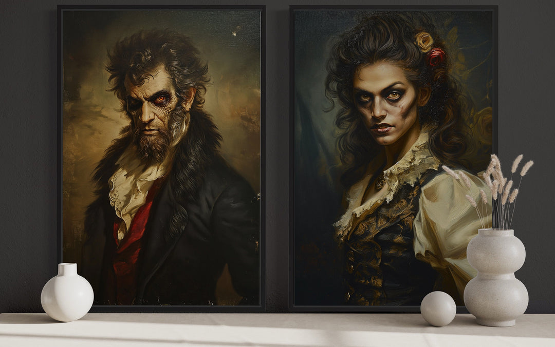 Gothic Zombie Couple Set Of 2 Romantic Halloween Wall Decor close up