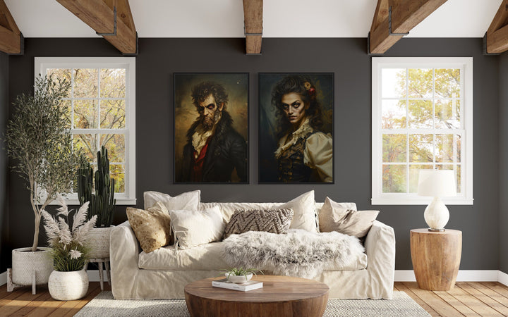 Gothic Zombie Couple Set Of 2 Romantic Halloween Wall Decor above couch