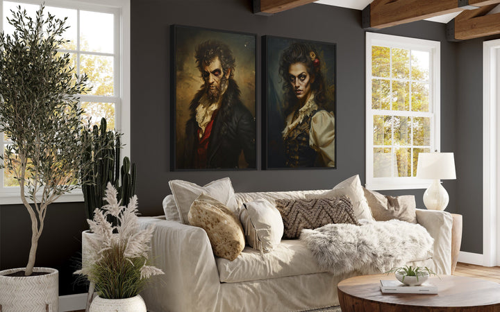 Gothic Zombie Couple Set Of 2 Romantic Halloween Wall Decor in living room