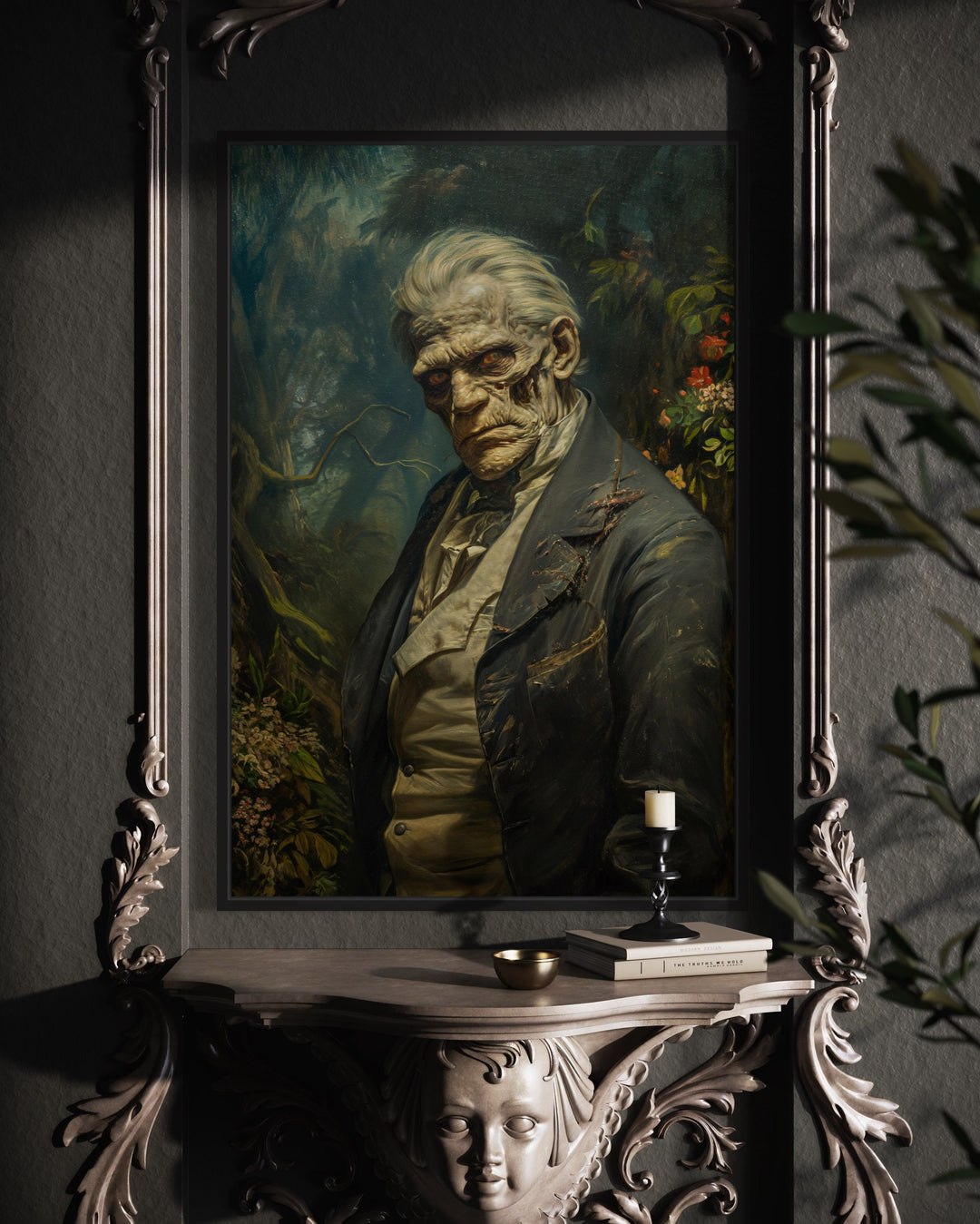 Gothic Frankenstein's Monster Framed Canvas Wall Art in gothic room