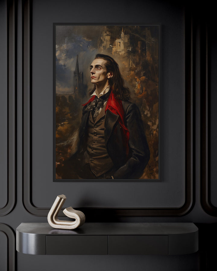 Vampire Near His Castle Gothic Framed Canvas Wall Art