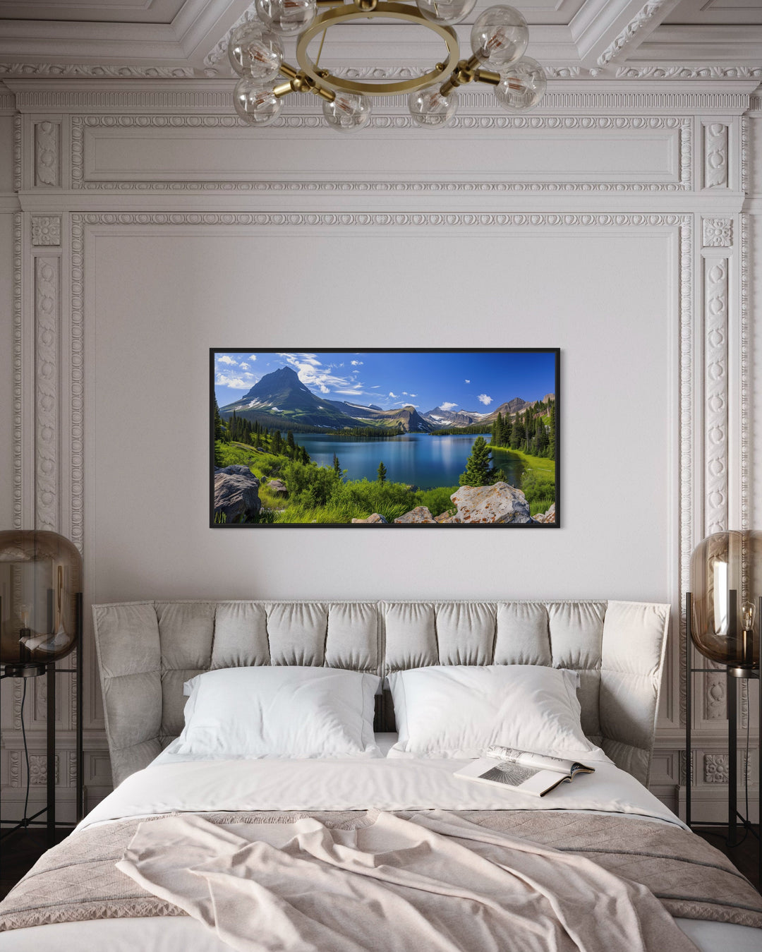 Glacier National Park Montana Landscape Framed Canvas Wall Art in bed room