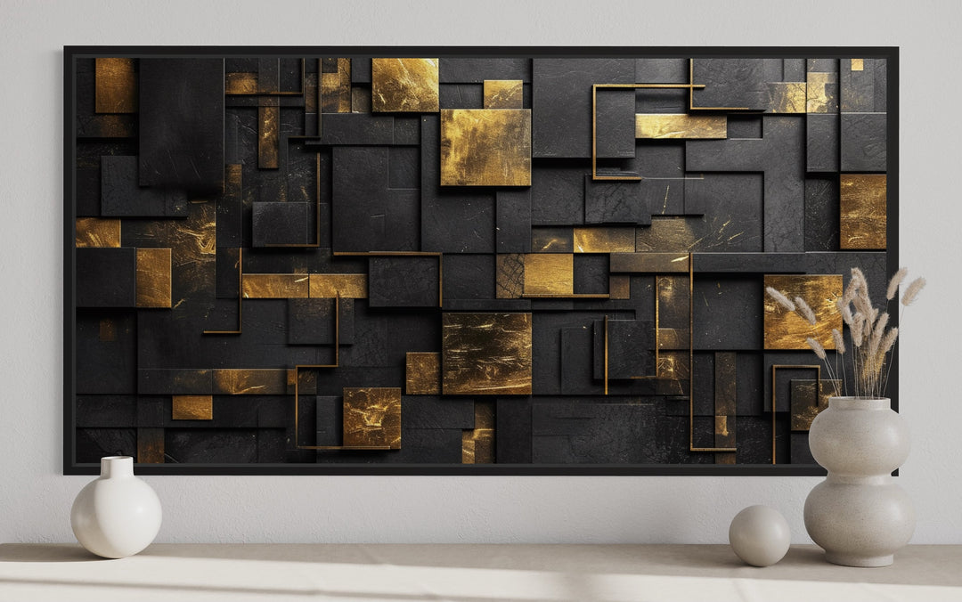 Black Gold Abstract Geometric Wall Art close up