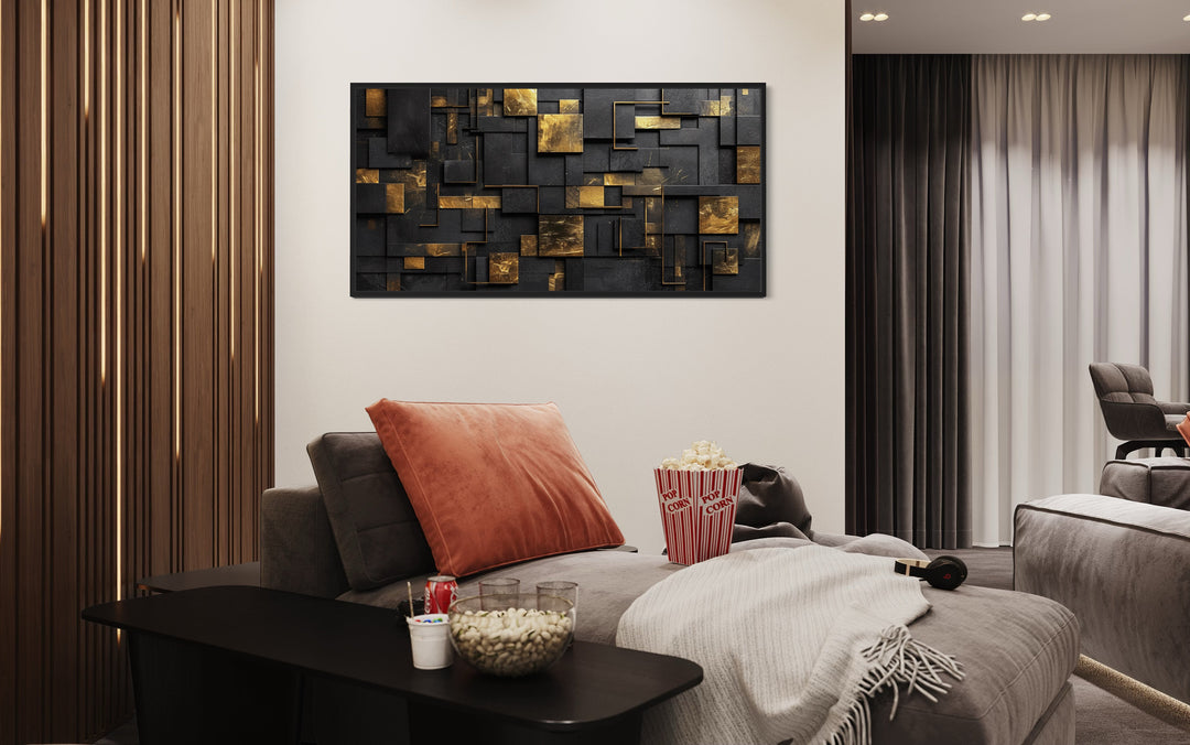 Black Gold Abstract Geometric Wall Art in man cave