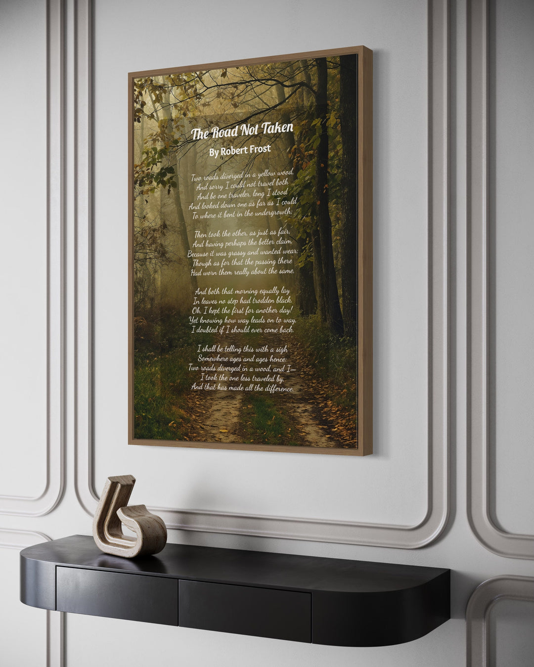 The Road Not Taken Poem Robert Frost Poem Framed Canvas Wall Art side view