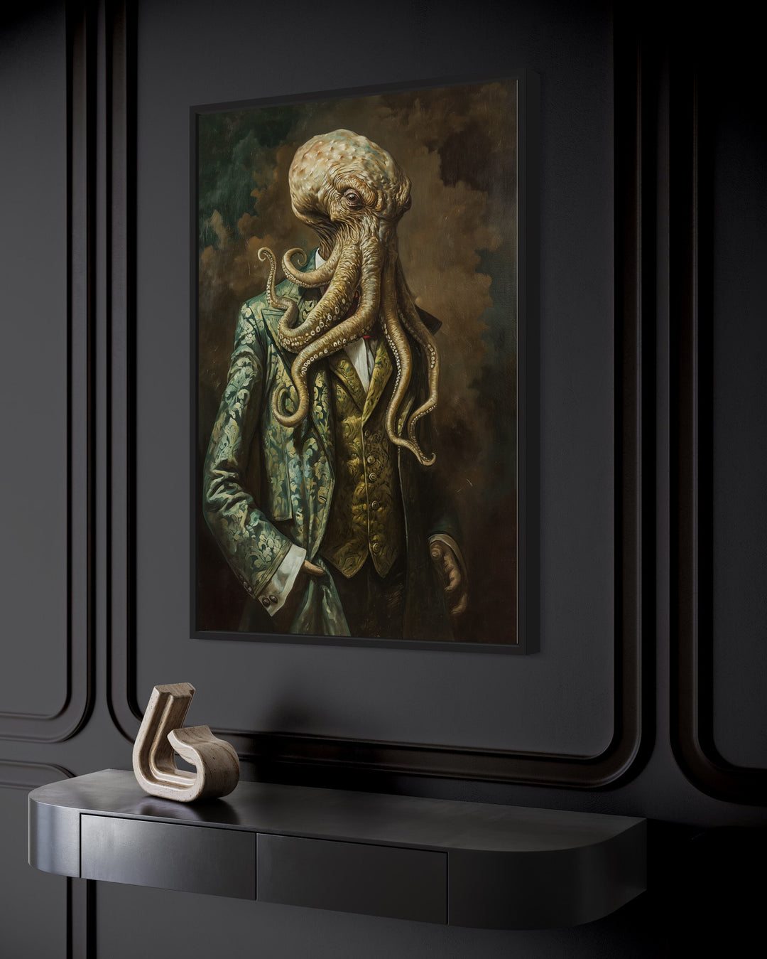 Cthulhu In Suit Vintage Portrait Framed Canvas Wall Art side view