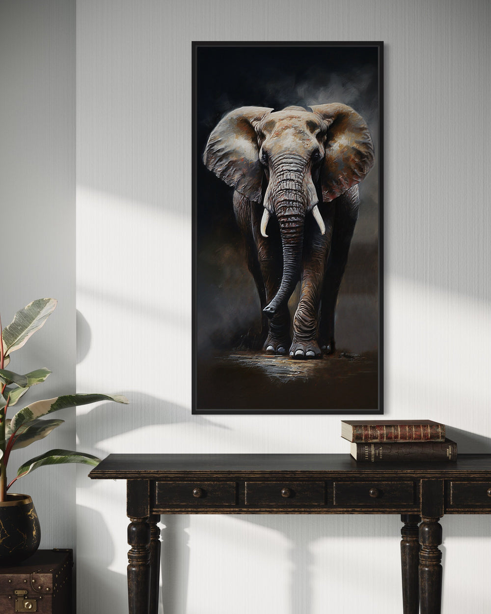 tall Extra Large African Elephant Framed Canvas Wall Art