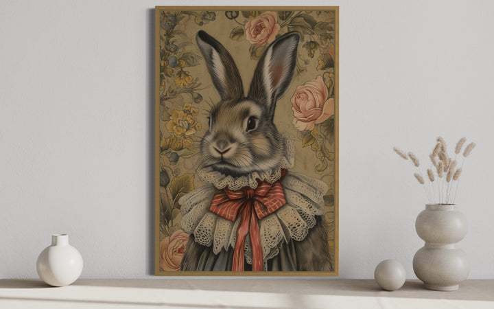 Victorian Bunny Portrait Framed Canvas Wall Art
