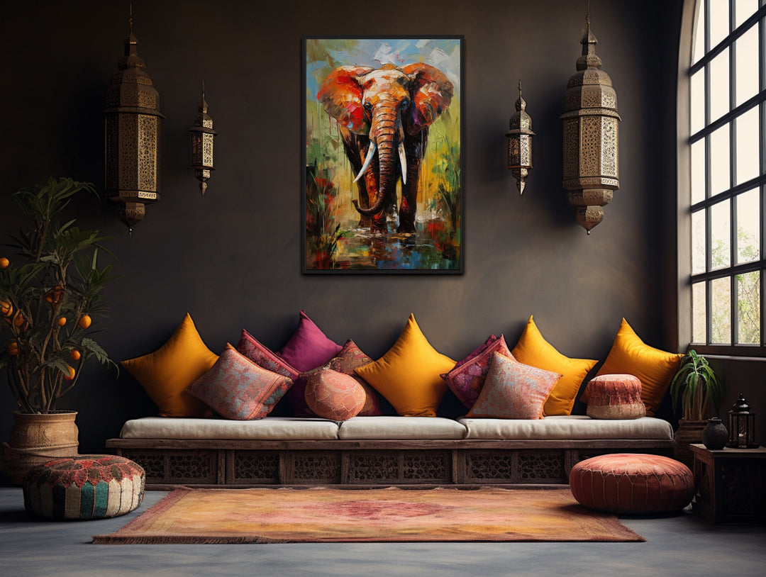 Colorful African Elephant Pop Art Framed Canvas Wall Art