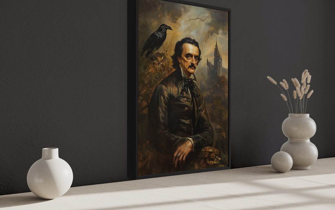 edgar poe and raven canvas print